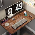 Modern Wooden Computer Desk With Monitor Keyboard Mouse And PC Case