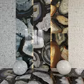 Natural Stone Decorative Components Featuring Agate Slices And Textured Tile Patterns With Decorative Spheres