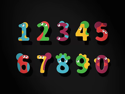 Colorful Cartoon Number Wall Decor With Eyes And Claws On Black Background 3d model