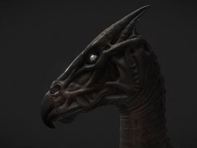 Game Fantasy Character Black Dragon Head With Glowing Eyes Horns And Scaly Texture 3d model