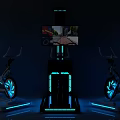 Modern Futuristic Sports Equipment Featuring Stationary Exercise Bikes With Interactive Screens