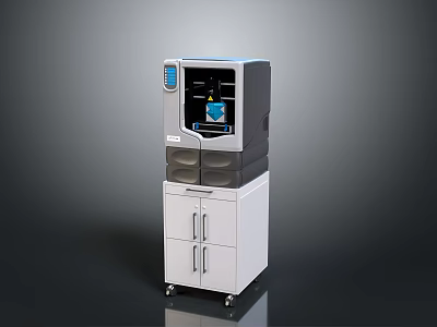 Medical Laboratory Equipment With Display Screen White Gray Cabinet Drawers And Wheels 3d model