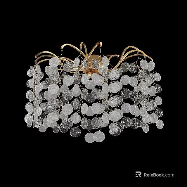 Modern Elegant Chandelier With Gold Frame And Transparent Crystal Decorations 3d model 