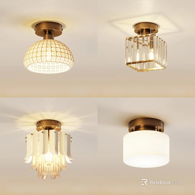 Modern Ceiling Lights With Various Glass Shades And Metal Base Designs 3d model 
