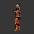Game Character In Orange And Gray Armored Suit With Glasses Standing Pose