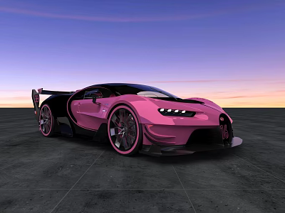 Pink and Black Sports Car Parked on Open Ground With Sunset Sky Gradient 3d model
