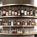 Modern Curved Bar Design With Wooden Structure Stone Countertop And Wine Shelves