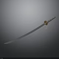 Japanese Samurai Sword With Shiny Blue Blade Ivory Handle And Golden Fittings On Dark Background