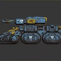 Blue and Yellow Military Tank With Mechanical Structure Tracks and Armor Design