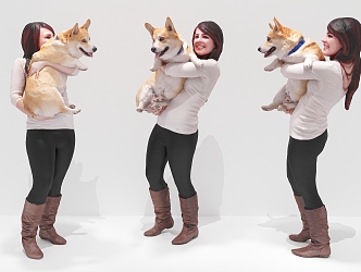 Modern woman holding a dog standing woman 3d model