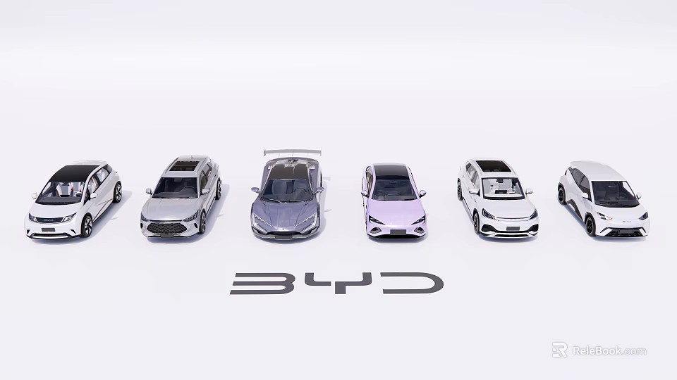 BYD Car Models Display Different Styles Arranged In A Row 3d model
