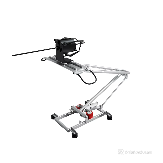 Mechanical Device With Metal Frame Black Component And Red Wheels On Mobile Base 3d model