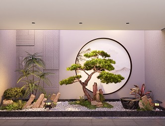 New Chinese Courtyard Sits Indoor Landscape Landscaping Plant Combination Landscape Stone Indoor Landscaping 3d model