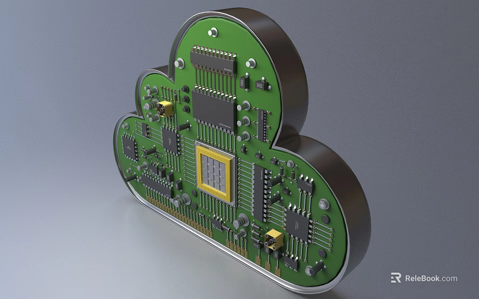 Advanced Cloud Shaped Industrial Circuit Board Equipment With Green PCB And Metal Casing 3d model 