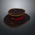 Vintage Brown Hat With Red Band And Metal Buckles For Daily Use
