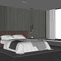 Modern Bedroom With Wooden Wall Paneling Leather Headboard White Bedding Pendant Light And Green Plant