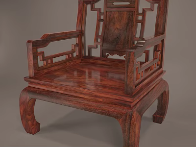 Traditional Chinese Style Wooden Leisure Chair With Carved Patterns And Solid Wood Frame 3d model