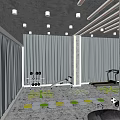 Modern Fitness Gym Interior With Treadmill Red Exercise Balls Punching Bag Dumbbells And Green Arrows