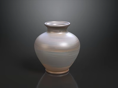 Ceramic Vase With Gray White Gradient Striped Texture And Glossy Finish On Dark Background 3d model