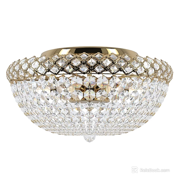 Elegant Crystal Ceiling Light with Golden Frame and Layered Design 3d model