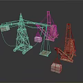 Wooden Crane Equipment Models With Hanging Boxes On White Background