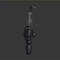 Futuristic Mechanical Weapon With Red And Black Metallic Structure And Ergonomic Grip