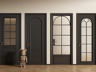 Black Hinged Doors With Various Glass Panel And Solid Wood Designs For Interior 3d model