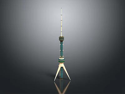 Modern Tower Structure With Tall Antenna Green Section And Triangular Base Support 3d model