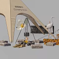 Camping Tents With Multiple Designs Tables Chairs Balloons And Animal Sculptures Setup