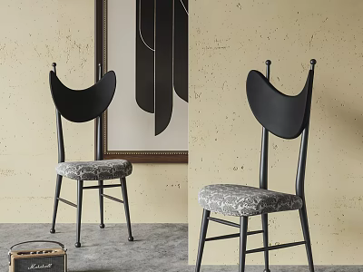 Stylish Leisure Chair With Black Curved Backrest Gray Patterned Seat And Metal Legs In Interior 3d model