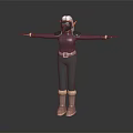 Elf Character With Gas Mask Purple Top Black Pants And Brown Boots Arms Outstretched