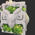 Intricate Goat Head Sculpture With Green Plants Star Decorations And Geometric Patterns