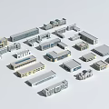 Modern Office Building Models Featuring Various Architectural Designs And Roof Styles