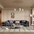 Middle-style living room sofa coffee table combination 3d model