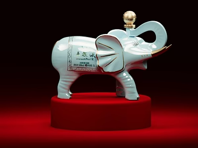 Elephant Sculpture Carving With Ceramic Material Red Base Golden Accents And Inscribed Characters 3d model