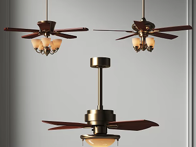 American-style ceiling fan lamp combination single-head metal chandelier multi-head fan chandelier guest restaurant hanging 3d model