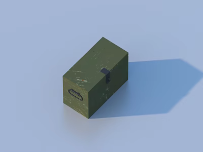 Green Rectangular Household Box With Black Lock And Handle On Light Blue Background 3d model