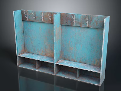 Vintage Blue And Rusty Storage Cabinets With Hooks And Shelves For Home 3d model