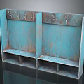 Vintage Blue And Rusty Storage Cabinets With Hooks And Shelves For Home