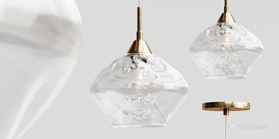 Modern Transparent Glass Pendant Light With Gold Base And Bubble Texture Design 3d model 