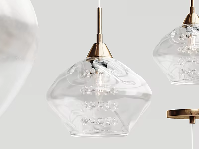 Modern Transparent Glass Pendant Light With Gold Base And Bubble Texture Design 3d model