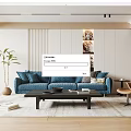 Modern Living Room Interior Design With Blue Sofa Black Coffee Table And Decorative Paintings