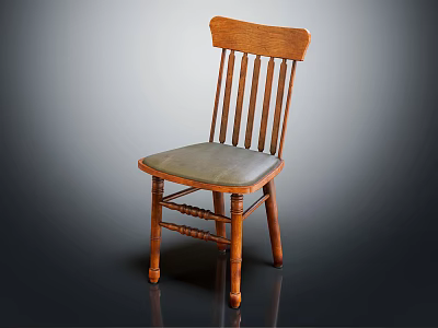 Wooden Leisure Chair with Slatted Back Gray Padded Seat and Decorative Carved Legs 3d model