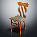 Wooden Leisure Chair with Slatted Back Gray Padded Seat and Decorative Carved Legs