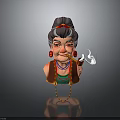 3D Human Character With Bun Hairstyle Large Earrings Smoking Pipe Necklace And Colorful Clothing