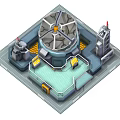 Cartoon Radar Station Scene With Large Satellite Dish Tower Structures And Platform Area 3d model