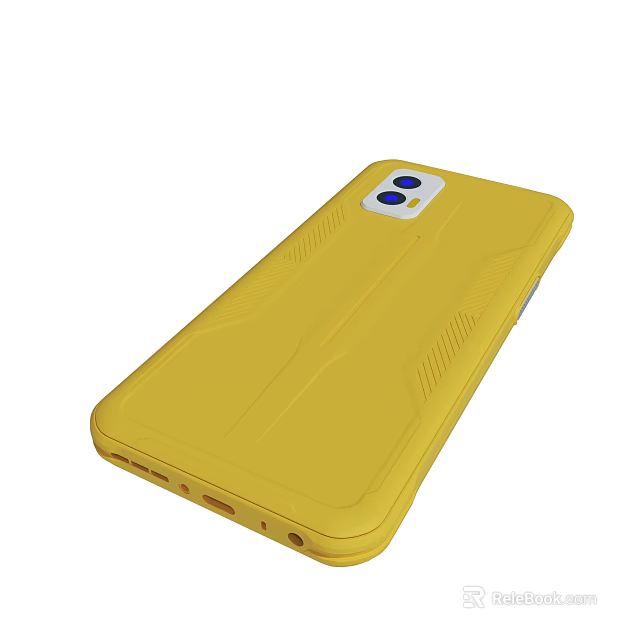Yellow Phone Case With Dual Blue Cameras And Textured Protective Back Cover 3d model 