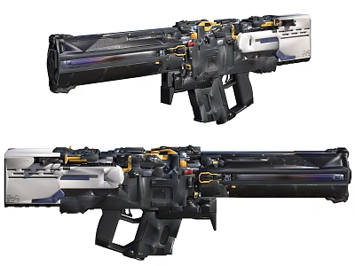 Advanced Futuristic Weapon Featuring Mechanical Structure Metallic Components And Blue Purple Details 3d model