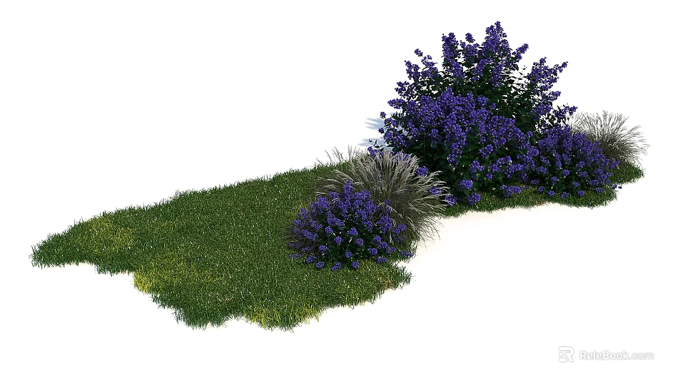 Lush Green Grass And Purple Flowering Bushes In Serene Outdoor Natural Landscape 3d model 