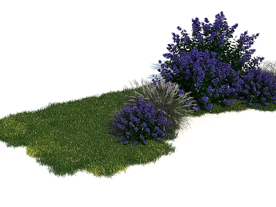 Lush Green Grass And Purple Flowering Bushes In Serene Outdoor Natural Landscape 3d model
